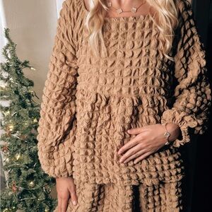 Simply Southern Textured Long Sleeve Dress - Tan
